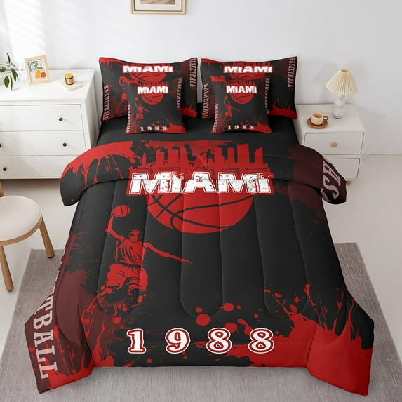 Erosebridal Miami City Silhouette Bed in a Bag Full Size,Sport Theme Bed Set,Basketball City Bedding Full Size For Kids Boys,Lightweight Bedroom Decor Reversible,7 Pieces