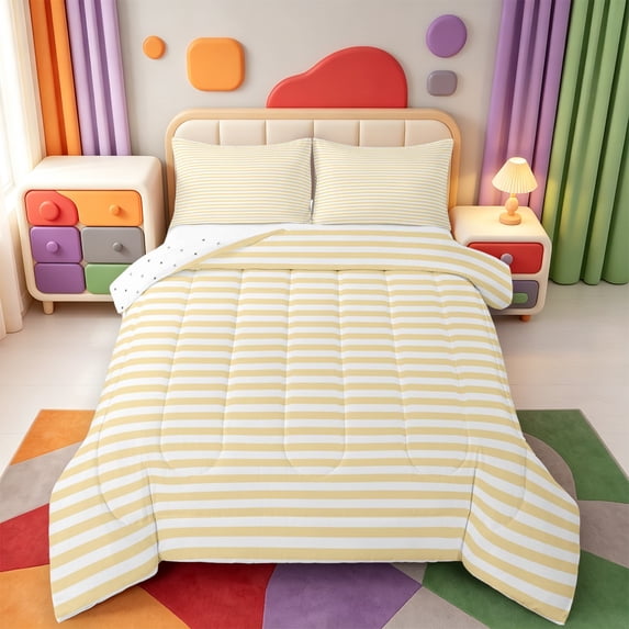 Erosebridal Mid-Century Line Pattern Full Size Comforter Sets,Linear Stripes Bedding Comforter Set,Reversible,3 Pieces,1 Comforter and 2 Pillowcases