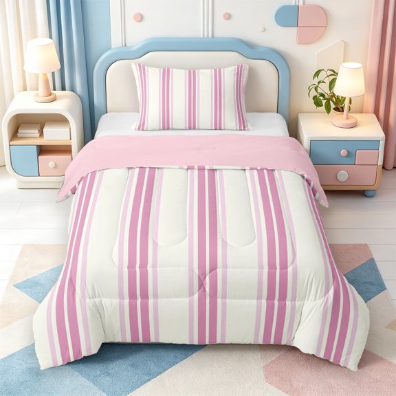 Erosebridal Mid-Century Line Pattern Twin Comforter Sets,Boho Lines Bedding Set,Pink Reversible,2 Pieces,1 Comforter and 1 Pillowcase