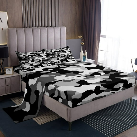 Erosebridal Military Camo Sheet Set Full, Modern Camouflage Bedding Sets Full Size, Men Women 4-Piece