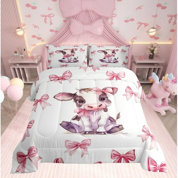 Erosebridal Milk Cow Bedding Twin Comforter Set, Kawaii Animal Down Comforter, Princess Style Decor, Reversible 2 Pieces