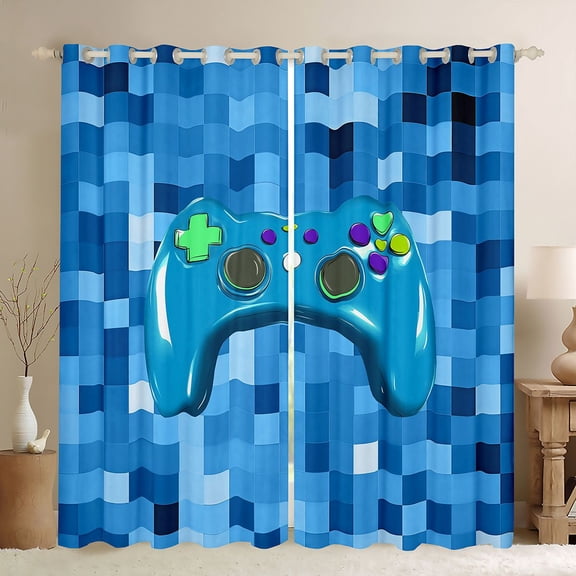 Erosebridal Miners Games Checkered Blackout Curtains Set of 2 (52x84 Each),Gamepad Gamer Video Games Window Curtains For Kids
