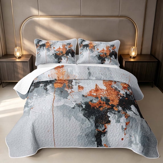 Erosebridal Minimalist Oil Painting Bed Spread Queen, Black Orange Gray Queen Coverlet Set, Reversible 3pcs 1 Quilt and 2 Pillowcases