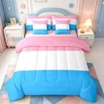 thumbnail image 1 of Erosebridal Minimalist Stripe 7-Piece Twin Bedding,Mid-Century Lines Bedding Comforter Set,Pink Reversible, 1 of 7