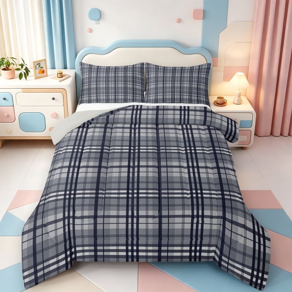 Erosebridal Minimalist Stripe Full Size Comforter Sets,Modern Lines Bedding Comforter Set,Light Gray Reversible,3pcs,1 Comforter and 2 Pillowcases