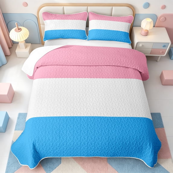 Erosebridal Minimalist Stripe Quilt King,Mid-Century Lines King Coverlet Set,3pcs,1 Bedspread and 2 Pillowcases