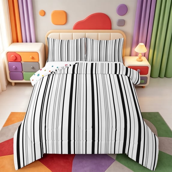 Erosebridal Minimalist Stripes Full Size Comforter Sets,Modern Geometric Line Bedding Comforter Set,Polkadot Reversible,3pcs,1 Comforter and 2 Pillowcases