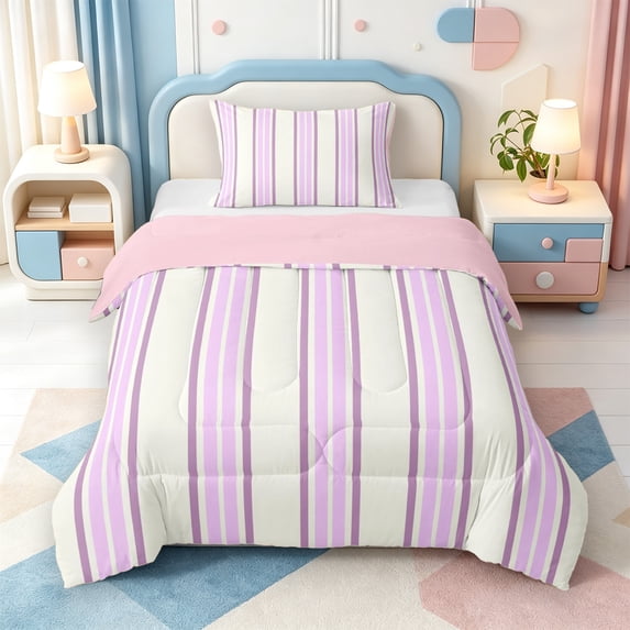 Erosebridal Minimalist Stripes Twin Comforter Sets,Modern Geometric Lines Bedding Set,Pink Reversible,2-Piece,1 Comforter and 1 Pillowcase