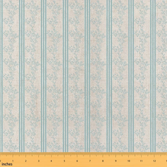 Erosebridal Mint Vine Floral Stripe Fabric by the Yard 3 Yards, Linen Texture Vertical Line Pattern Room Decor Fabric by the Yard