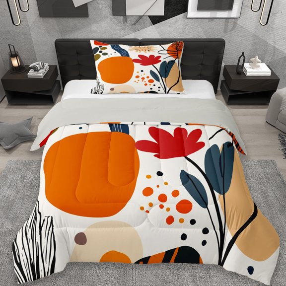 Erosebridal Modern Abstract Aesthetic Twin Comforter Sets,Colorful Flowers Bedding Set For Men Women, Reversible 2-Piece