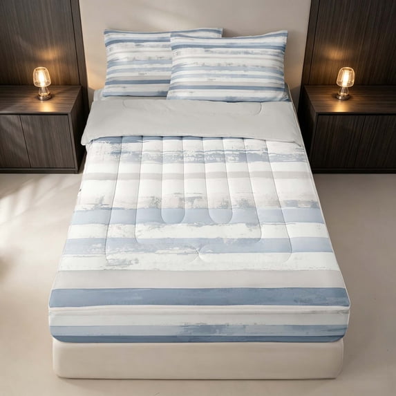 Erosebridal Modern Abstract Watercolor Zipper Queen Comforter Set with Fitted Sheet and 2 Pillowcases, White Gray Zipper Bedding Set, Gray Reversible