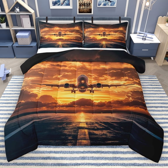 Erosebridal Modern Airplane Queen Comforter Set, Aircraft Plane Bedding Comforter Set, Black Reversible, 1 Comforter and 2 Pillowcases