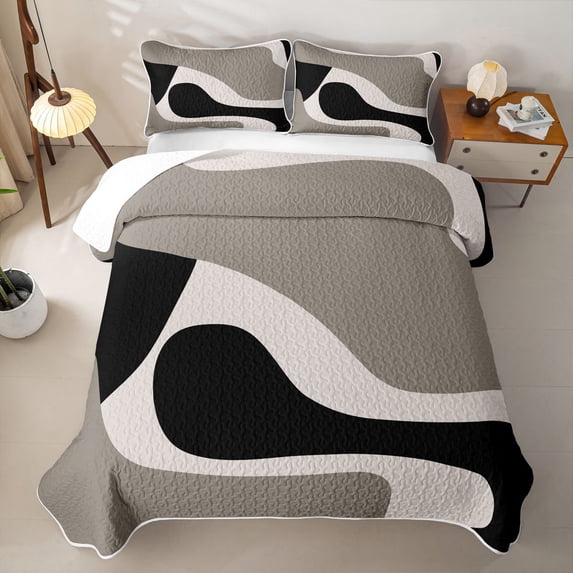 Erosebridal Modern Art Swirl Twin Quilt Set for Boys Girls, Abstract Curve Print Twin Coverlet Set, 2pcs