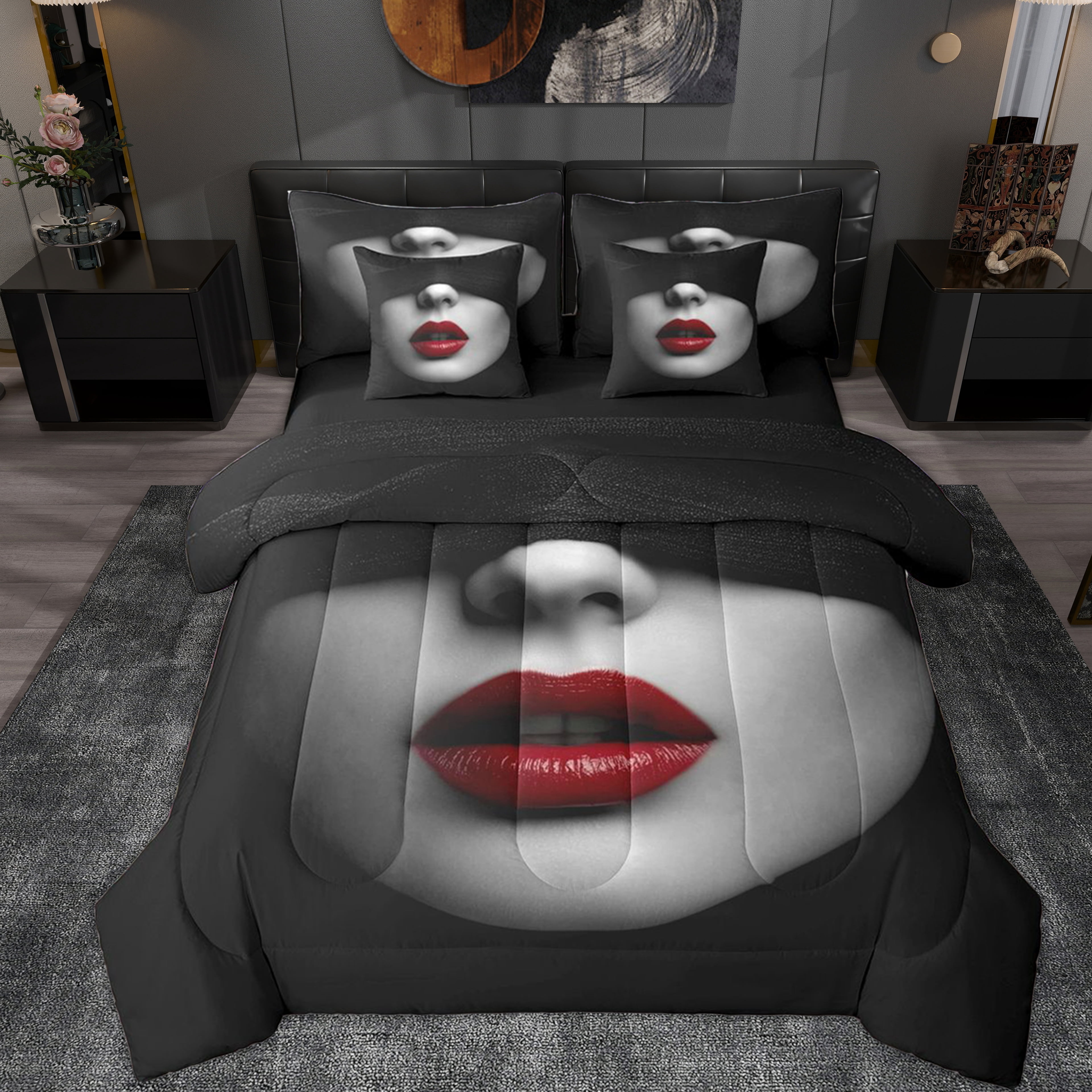 Erosebridal Modern Beauty Girl Twin Bedding Sets 7-Piece, Black Grey ...