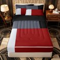 thumbnail image 1 of Erosebridal Modern Block Pattern Zipper Queen Comforter Set with Fitted Sheet and 2 Pillowcases,Geometric Grid Zipper Bedding Set,Gray Red White,Black Reversible, 1 of 6