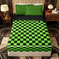 thumbnail image 1 of Erosebridal Modern Checkered Pattern Zipper Queen Comforter Set with Fitted Sheet and 2 Pillowcases,Square Block Print Zipper Bedding Set,Neon Green Black,Black Reversible, 1 of 6