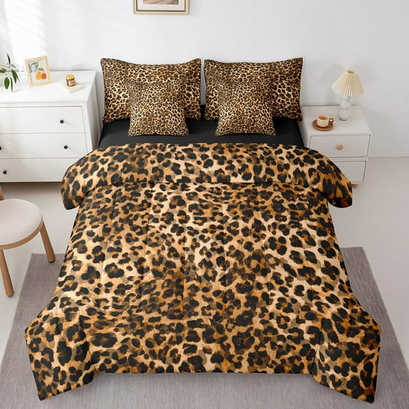 Erosebridal Modern Cheetah Print Bedding Sets Twin Size, Chic Comforter Sets with Sheets, Leopard Animal Reversible Bedding Twin Size, Lightweight Bedroom Decor, 7pcs