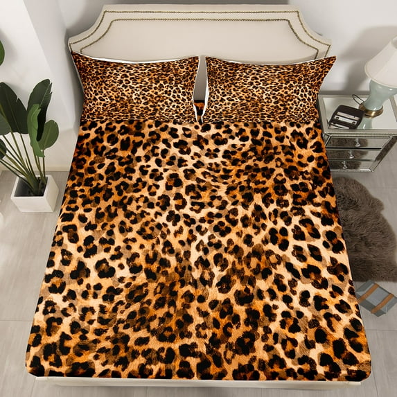 Erosebridal Modern Cheetah Print Fitted Sheet Full, Chic Geometry Bedding Set Full Size, Leopard Animal Bedding Full Size, Lightweight Bedroom Decor, 3pcs(No Top Sheet)