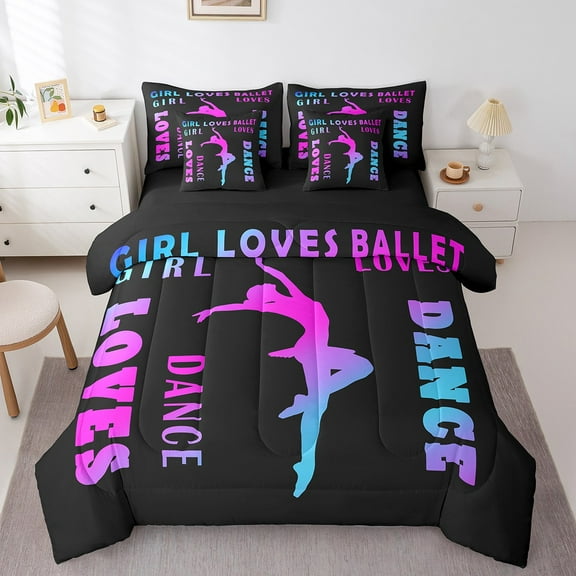 Erosebridal Modern Dance Bedding Sets Twin Size, Eat Sleep Comforter Sets with Sheets, Princess Ballet Reversible Bed Set, Ultra Soft Room Decor, 7 Pieces