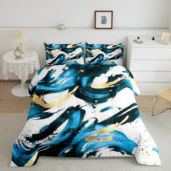 Erosebridal Modern Fashion Bedding Sets Twin with Comforter, Watercolor Artwork Comforter Sets Twin Size, Cyan Reversible Duvet Insert, Ultra Soft Room Decorative, 2 Pieces