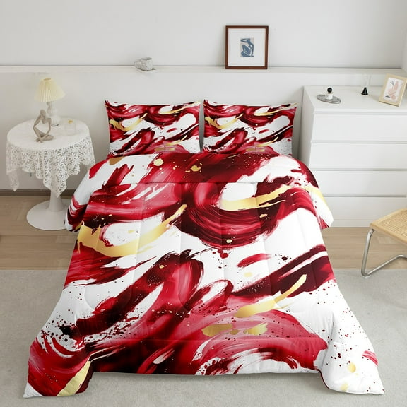 Erosebridal Modern Fashion Bedding Twin Comforter Set, Watercolor Artwork Down Comforter, Red Reversible Comforters & Duvets, Ultra Soft Room Decorative, 2-Piece