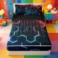 thumbnail image 1 of Erosebridal Modern Geometric Art Zipper Queen Comforter Set with Fitted Sheet and 2 Pillowcases,Red Blue Hexagon Pattern Zipper Bedding Set For Boys,Black Reversible,4 Pieces, 1 of 7