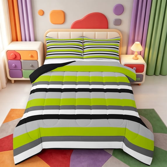 Erosebridal Modern Geometric Line King Size Comforter Sets,Watercolor Striped Comforters King Size,Black Reversible,3pcs,1 Comforter and 2 Pillowcases