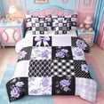 thumbnail image 1 of Erosebridal Modern Geometric Plaid 7 Pieces Bedding Comforter Set,Purple Princess Bowknot Full Bedding Set For Girls Women,Reversible, 1 of 7