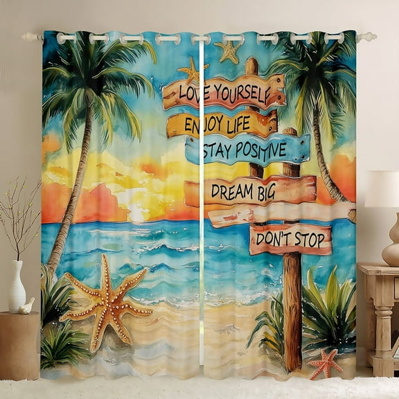 Erosebridal Ocean Beach Curtains Pack of 2 (42x63),Sealife Starfish 30%-50% Black Out Curtains,Summer Holiday Decor