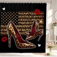 thumbnail image 1 of Erosebridal Modern High Heels Shower Curtain 72Wx78L,Leopard USA Flag Bath Curtain,Red Tan, 1 of 5