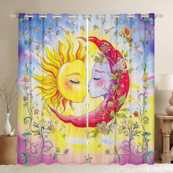 Erosebridal Boho Exotic Curtains and Drapes (42x90),Sun Moon 30%-50% Black Out Curtains,Teenager Bedroom Decor