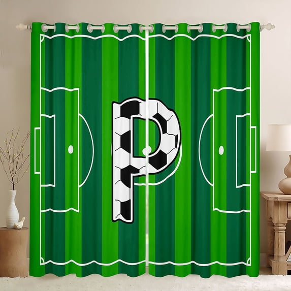 Erosebridal Modern Soccer Court Pattern Kids Black Out Curtains,Letter P Monogrammed Curtains Pack of 2 (42x63 Each) For Boys Teens