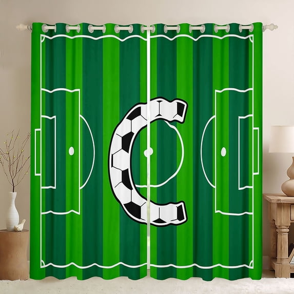 Erosebridal Modern Soccer Court Pattern Kids Blackout Curtains Set of 2 (52x84 Each),Letter C Monogrammed Window Curtains For Boys Teens