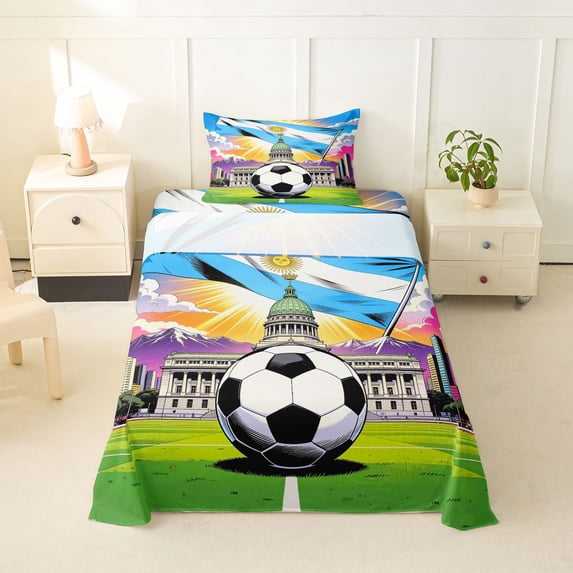Erosebridal Modern Soccer Court Twin Sheet Sets,Kids Football Sport City Bedding For Boys Teens 3-Piece