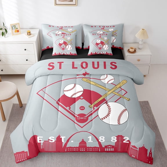 Erosebridal Modern Soprts Bed in a Bag Twin size, Baseball Lover Bedding Sets Twin Size, Teens Boys Girls Reversible Comforter Sets with Sheets, Ultra Soft Room Decoration, 7pcs