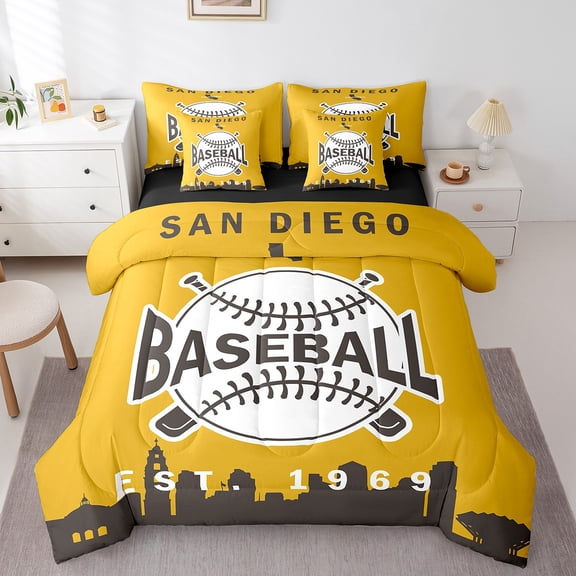 Erosebridal Modern Soprts Bedding Full Size, Baseball Lover Bed Set, Teens Boys Girls Reversible Bed in a Bag Full size, Super Cozy Room Decorative, 7pcs