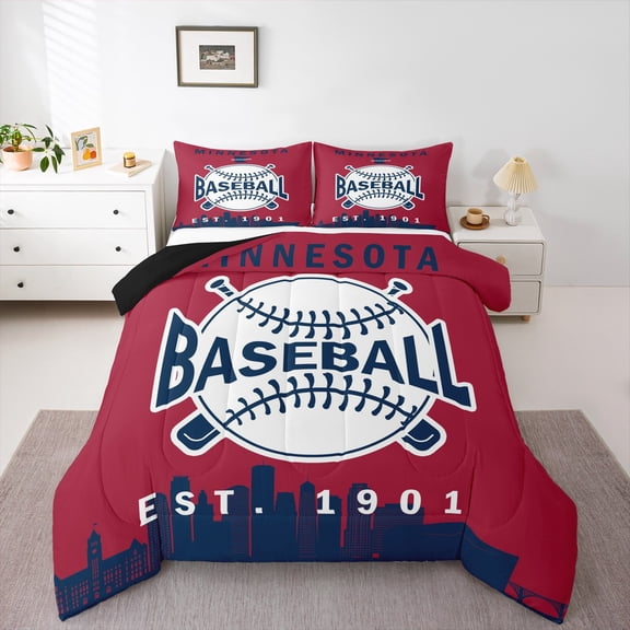 Erosebridal Modern Soprts Bedding Twin Comforter Set, Baseball Lover Bedding Sets Twin with Comforter, Teens Boys Girls Reversible Down Comforter, Ultra Soft Room Decorative, 2pcs