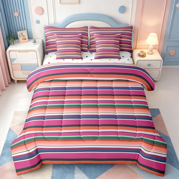 Erosebridal Modern Stripes 7pcs Queen Bedding,Linear Geometric Print Bedding Comforter Set Queen,Polkadot Reversible
