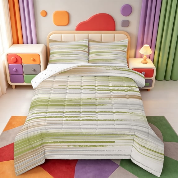 Erosebridal Modern Stripes Full Size Comforter Sets,Geometric Line Pattern Bedding Comforter Set,Reversible,3-Piece,1 Comforter and 2 Pillowcases