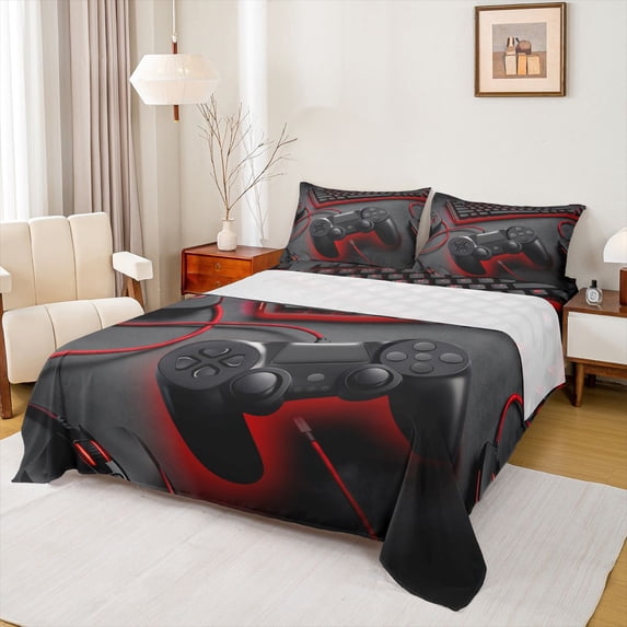 Erosebridal Modern Video Game Full Size Sheets,Kids Game Controller Bed Sheets For Console Gamer 4pcs