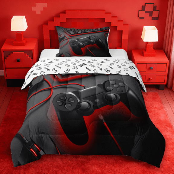Erosebridal Modern Video Game Twin Comforter Sets,Kids Game Controller Bedding Set For Console Gamer,Reversible 2 Pieces