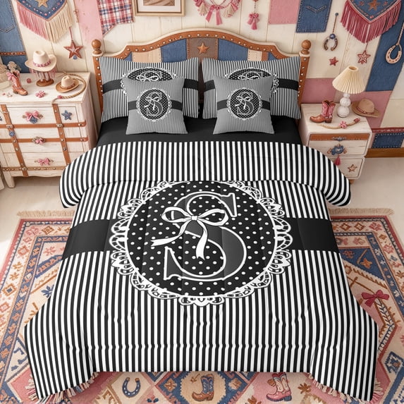 Erosebridal Monogram S Bow King Bedding, Princess Ribbon King Bed in a ...