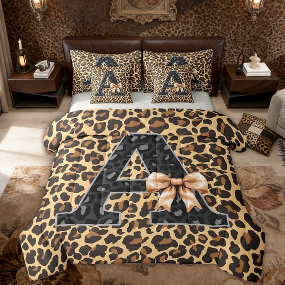 Erosebridal Monogrammed A Kids Bedding Comforter Set, Cheetah Leopard Print Full Bedding Set, Grey Reversible, 7pcs