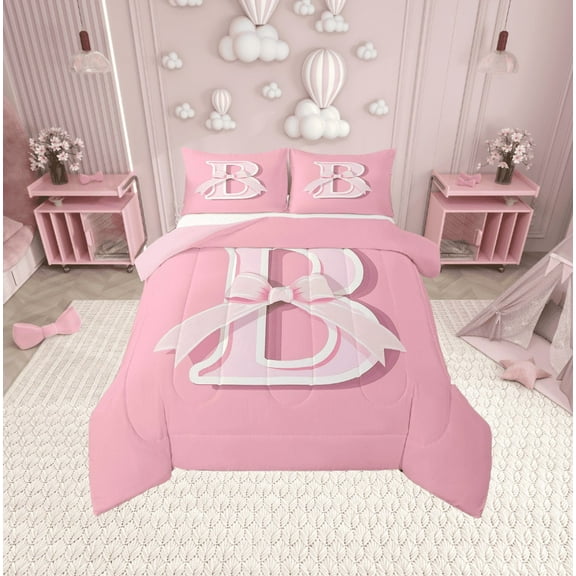 Erosebridal Monogrammed B Comforter Sets Twin Size, Initial Letter Comforters & Duvets, Pink Bow Reversible Duvet Insert, Super Cozy Bedroom Decor, 2 Pieces