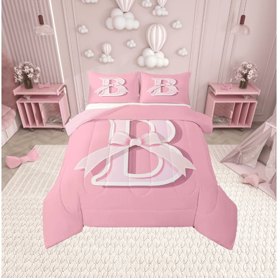Erosebridal Monogrammed B Comforter Sets Twin Size, Initial Letter Comforters & Duvets, Pink Bow Reversible Duvet Insert, Super Cozy Bedroom Decor, 2 Pieces