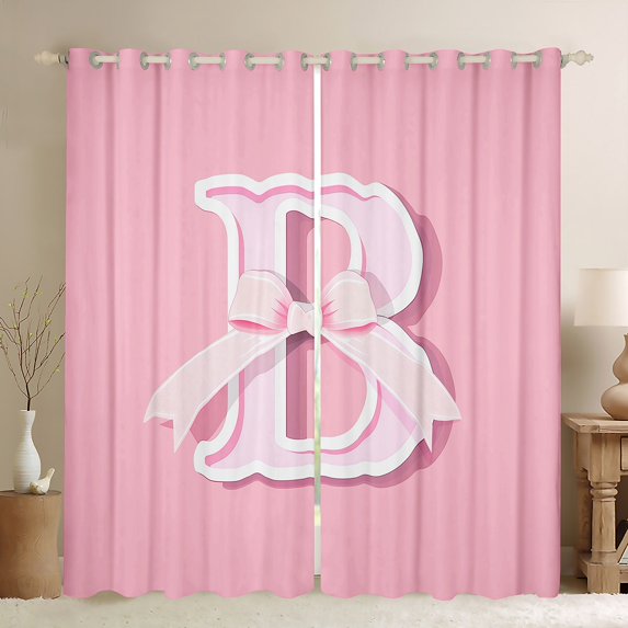Erosebridal Monogrammed B Curtains for Living Room, Initial Letter 30%-50% Blackout Curtains Set of 2 (42x90), Pink Bow Curtains and Drapes (42x90), Window Curtains Bedroom Decor