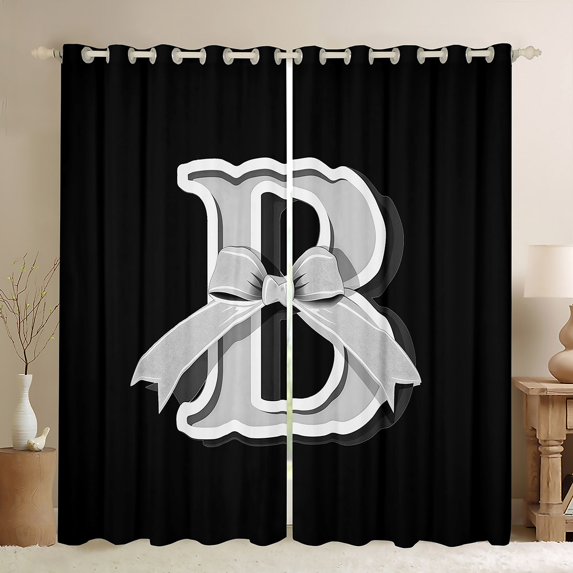 Erosebridal Monogrammed B Curtains Pack of 2 (52x84), Initial Letter 30%-50% Black Out Curtains, Gray Bow Curtains for Living Room, Window Curtains Bedroom Decor