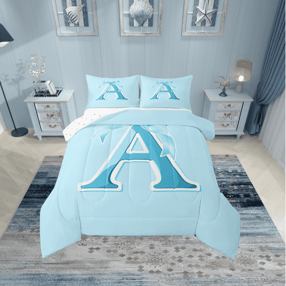 Erosebridal Monogrammed A Bedding Twin Comforter Set, Initial Letter Down Comforter, Blue Bow Reversible Comforters & Duvets, Super Cozy Bedroom Decor, 2 Pieces
