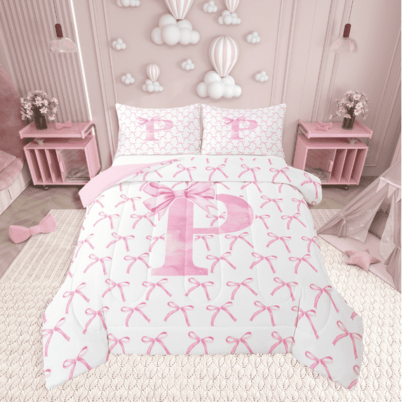 Erosebridal Monogrammed Bow Tie Bedding Twin Comforter Set,Dreamy Princess Down Comforter,Letter Bedroom Decor,Reversible,Lightweight,2-Piece