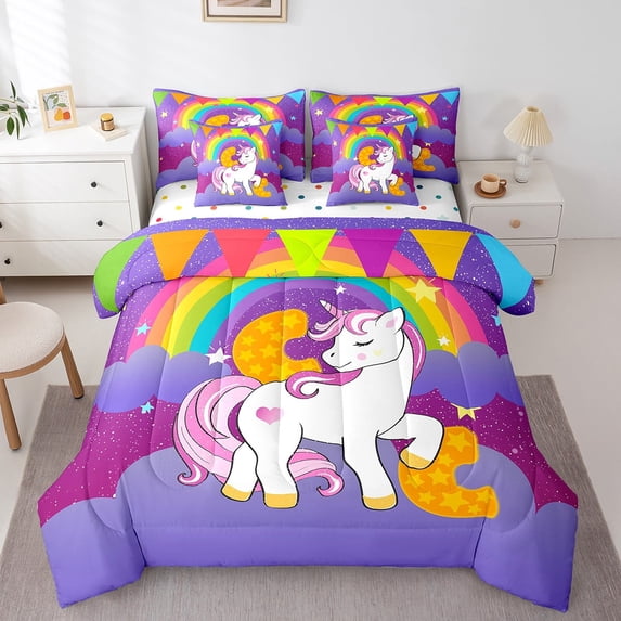 Erosebridal Monogrammed C Bed in a Bag Twin size, Dreamy Unicorn Bedding Sets Twin Size, Initial A to Z Letter Reversible Comforter Sets with Sheets, Ultra Soft Bedroom Decorative, 7pcs